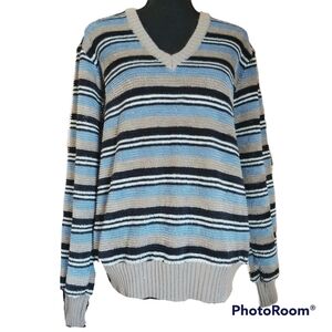 Vintage Saturdays in California Textured Stripe V Neck Sweater sz L